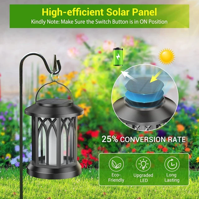 Alt view image 4 of 7 - KOOPER 4 Pack Solar Lantern Outdoor Lights, Upgraded Flickering Flame Solar Lanterns Lights Outdoor Waterproof, Hanging Lantern Decorative, Solar Powered Lanterns for Yard Patio Path Tree Garden Decor