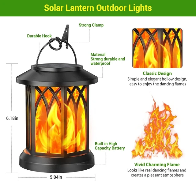 Alt view image 5 of 7 - KOOPER 4 Pack Solar Lantern Outdoor Lights, Upgraded Flickering Flame Solar Lanterns Lights Outdoor Waterproof, Hanging Lantern Decorative, Solar Powered Lanterns for Yard Patio Path Tree Garden Decor