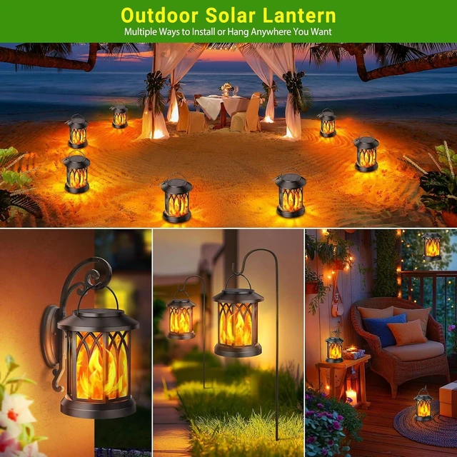 Alt view image 7 of 7 - KOOPER 4 Pack Solar Lantern Outdoor Lights, Upgraded Flickering Flame Solar Lanterns Lights Outdoor Waterproof, Hanging Lantern Decorative, Solar Powered Lanterns for Yard Patio Path Tree Garden Decor