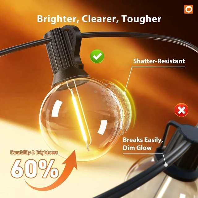 Alt view image 4 of 7 - addlon Outdoor String Lights 100FT G40 with Remote 54 LED Shatterproof Bulb