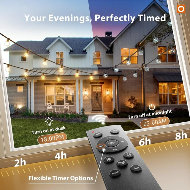 Alt view image 6 of 7 - addlon Outdoor String Lights 100FT G40 with Remote 54 LED Shatterproof Bulb