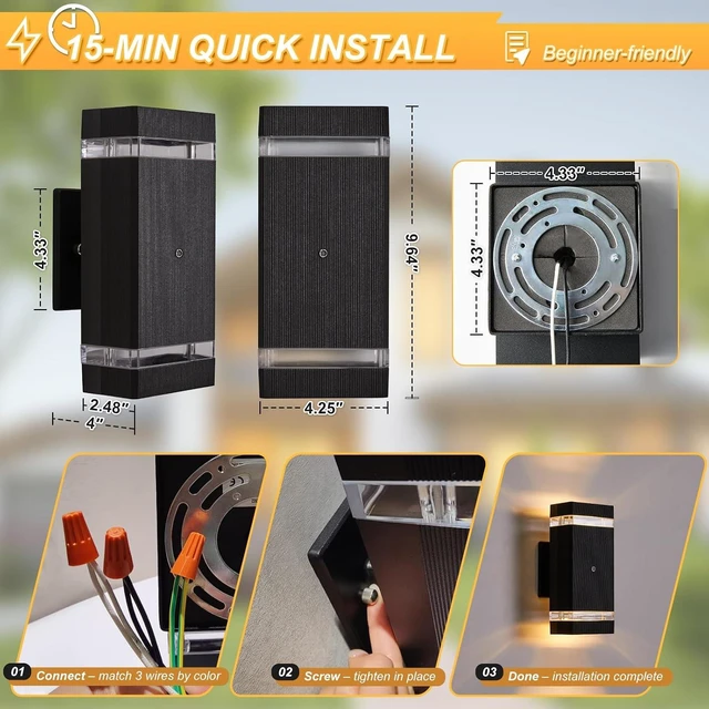 Alt view image 4 of 7 - LMP Dusk to Dawn Outdoor Lighting,Aluminum IP65 Waterproof Wall Porch Light