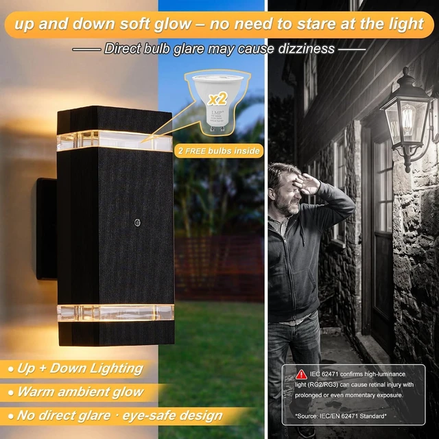 Alt view image 5 of 7 - LMP Dusk to Dawn Outdoor Lighting,Aluminum IP65 Waterproof Wall Porch Light