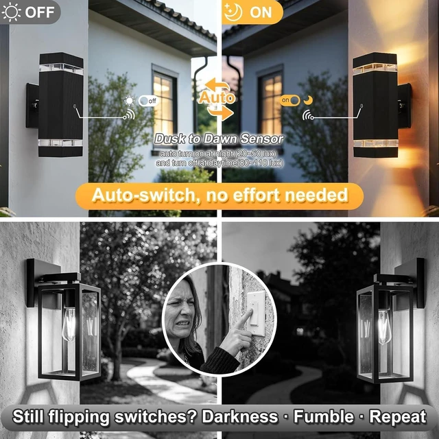 Alt view image 2 of 7 - LMP Dusk to Dawn Outdoor Lighting,Aluminum IP65 Waterproof Wall Porch Light