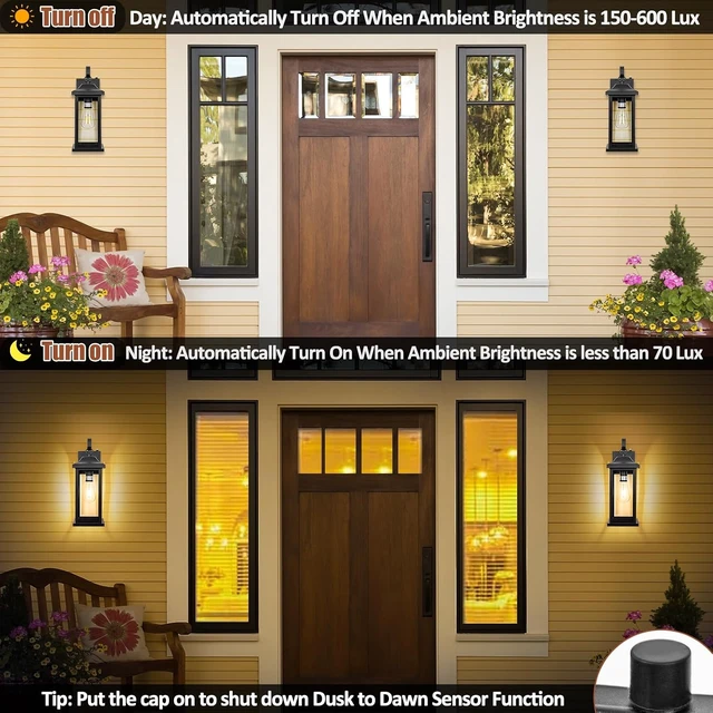 Alt view image 2 of 7 - Dusk to Dawn Outdoor Lighting Wall Mounted 17 Inch Black