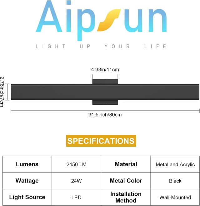 Alt view image 7 of 7 - Aipsun 2 Packs Outdoor Wall Sconce, 3000K 4000K 6000K, 31.5in Modern Black Exterior Light, Long LED Linear Wall Light Outside Lighting for Entrance, Hallway, Garage, Porch(3CCT)