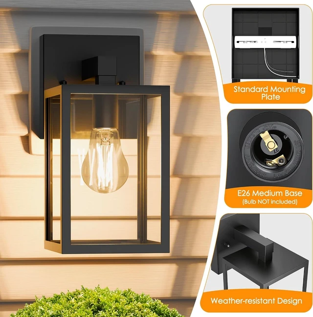 Alt view image 7 of 7 - MATAMEYE Outdoor Wall Light Fixture, Black Porch Lights, 2 Pack