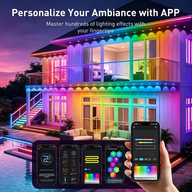 Alt view image 2 of 7 - LITSOUL 600FT Permanent Outdoor Lights for House RGB+IC, Chasing Effect Smart RGB+IC Eave LED Lighting with 16 Million Colors, Waterproof Outdoor Strip Lights for Christmas Halloween Holiday Daily