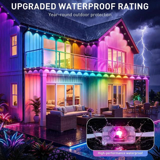 Alt view image 3 of 7 - LITSOUL 600FT Permanent Outdoor Lights for House RGB+IC, Chasing Effect Smart RGB+IC Eave LED Lighting with 16 Million Colors, Waterproof Outdoor Strip Lights for Christmas Halloween Holiday Daily