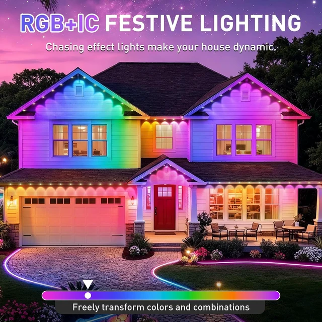 Alt view image 4 of 7 - LITSOUL 600FT Permanent Outdoor Lights for House RGB+IC, Chasing Effect Smart RGB+IC Eave LED Lighting with 16 Million Colors, Waterproof Outdoor Strip Lights for Christmas Halloween Holiday Daily