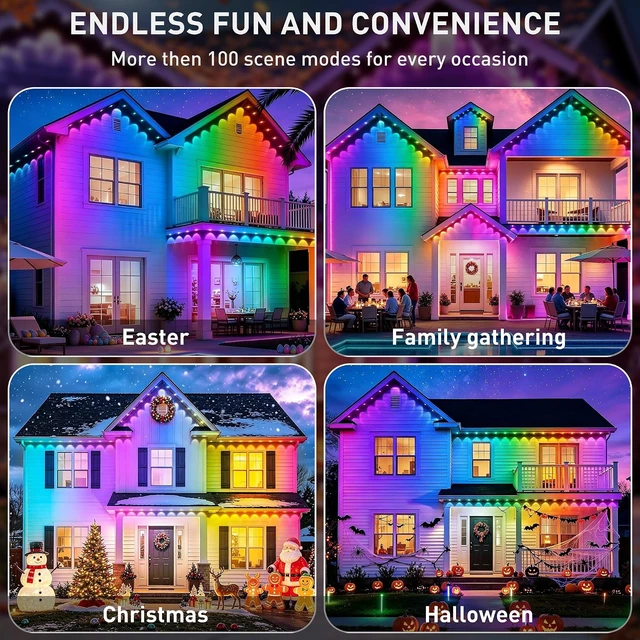 Alt view image 5 of 7 - LITSOUL 600FT Permanent Outdoor Lights for House RGB+IC, Chasing Effect Smart RGB+IC Eave LED Lighting with 16 Million Colors, Waterproof Outdoor Strip Lights for Christmas Halloween Holiday Daily