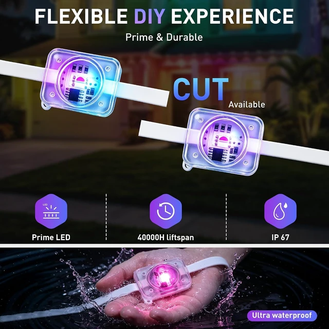 Alt view image 7 of 7 - LITSOUL 600FT Permanent Outdoor Lights for House RGB+IC, Chasing Effect Smart RGB+IC Eave LED Lighting with 16 Million Colors, Waterproof Outdoor Strip Lights for Christmas Halloween Holiday Daily