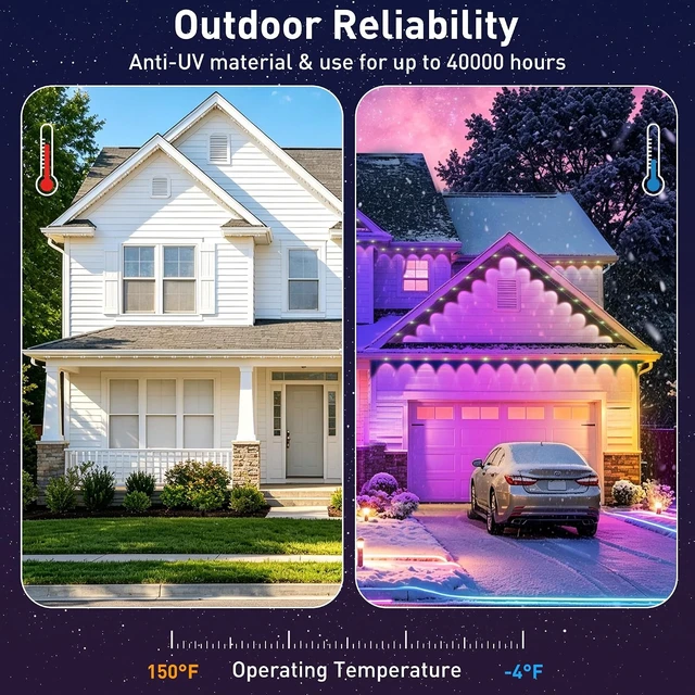 Alt view image 6 of 7 - LITSOUL 600FT Permanent Outdoor Lights for House RGB+IC, Chasing Effect Smart RGB+IC Eave LED Lighting with 16 Million Colors, Waterproof Outdoor Strip Lights for Christmas Halloween Holiday Daily