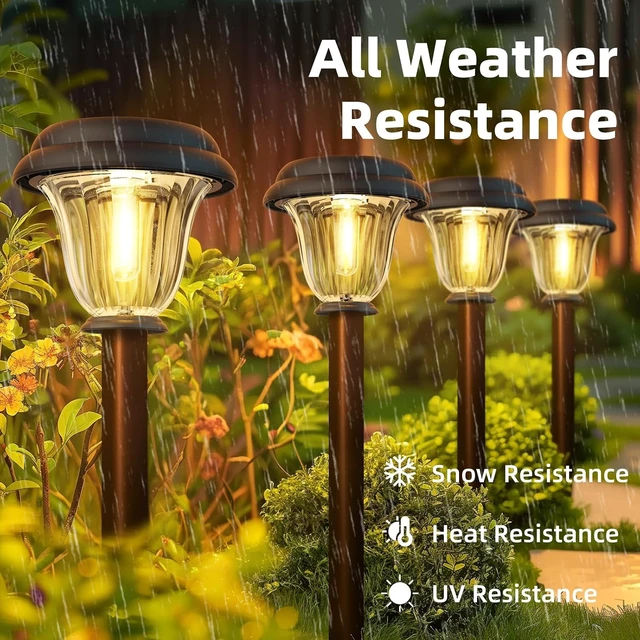 Alt view image 4 of 7 - DERAYSION 8 Pack Solar Lights Outdoor, Stainless Steel Glass Solar Pathway Lights, Auto On/Off Long-Lasting Waterproof Garden Lights for Landscape, Path, Yard, Driveway, Walkway Decor (Warm White)