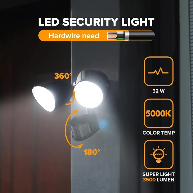 Alt view image 2 of 7 - UME 2 Pack 32W 3500 Lumen LED Security Lights Motion Sensor Light Outdoor, 5000K Daylight, IP65 Waterproof, Dusk to Dawn, Motion Detector Flood Light for Garage, Yard, Porch-Black