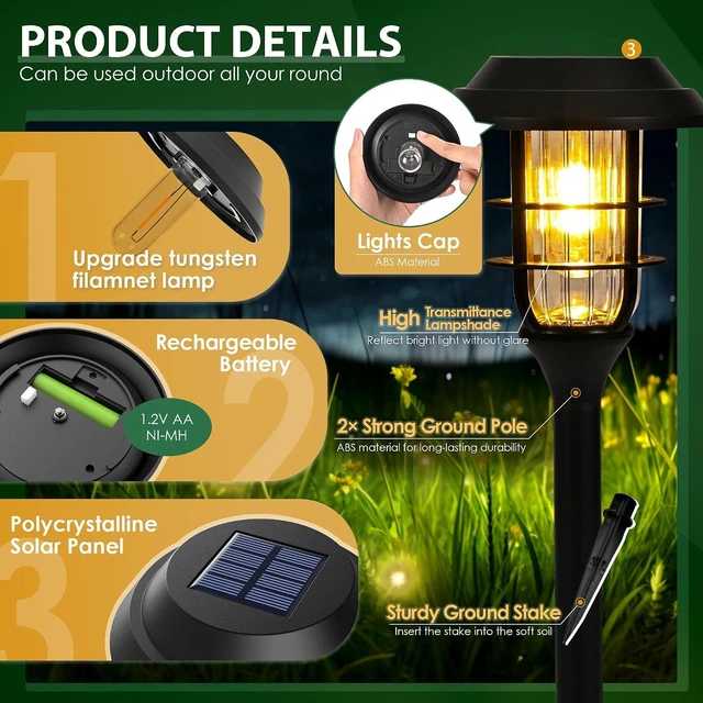 Alt view image 6 of 7 - SOLPEX Solar Pathway Lights Waterproof Outdoor Lighting, Warm White 8 Pack