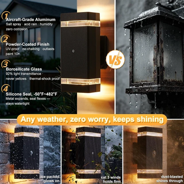 Alt view image 3 of 7 - LMP Dusk to Dawn Outdoor Lighting,Aluminum IP65 Waterproof Wall Porch Light
