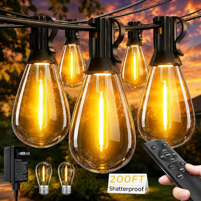 Main image of Tenmiro 200FT LED Outdoor String Lights with Remote, 72+2 Shatterproof Bulbs Dimmable Timing 3 Light Modes Outside Patio Lights for Backyard Porch Deck Garden Balcony Pool party Hanging Lighting Decor