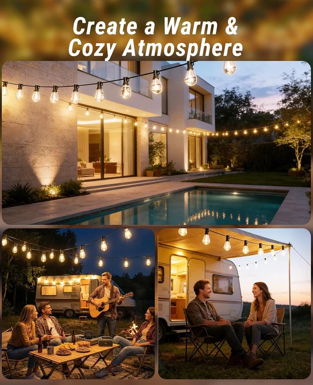 Alt view image 7 of 7 - Tenmiro 200FT LED Outdoor String Lights with Remote, 72+2 Shatterproof Bulbs Dimmable Timing 3 Light Modes Outside Patio Lights for Backyard Porch Deck Garden Balcony Pool party Hanging Lighting Decor