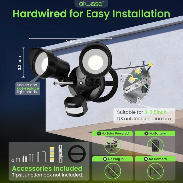 Alt view image 2 of 7 - ALUSSO Motion Sensor Outdoor Lights, 30W 3500LM Flood Lights Outdoor 120V, 3 Modes (Dusk to Dawn/Auto/On Time), 3CCT 3000K/4000K/6500K Waterproof Hardwired Security Light ETL Listed for Porch, 1PC