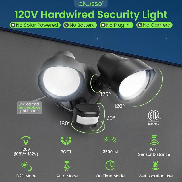 Alt view image 3 of 7 - ALUSSO Motion Sensor Outdoor Lights, 30W 3500LM Flood Lights Outdoor 120V, 3 Modes (Dusk to Dawn/Auto/On Time), 3CCT 3000K/4000K/6500K Waterproof Hardwired Security Light ETL Listed for Porch, 1PC