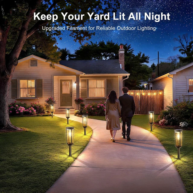 Alt view image 2 of 7 - JEJOT Solar Pathway Lights Outdoor Waterproof, 8 Pack Solar Walkway Lights