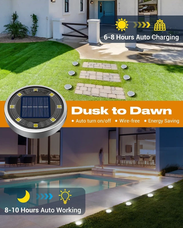 Alt view image 2 of 7 - btfarm 16 Pack Solar Lights Outdoor Waterproof, 8 LED Solar Ground Lights