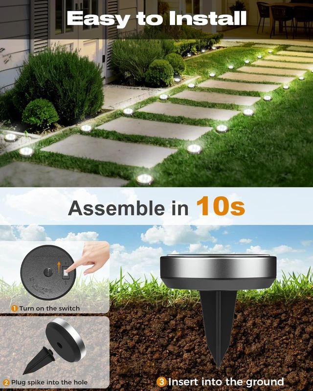 Alt view image 4 of 7 - btfarm 16 Pack Solar Lights Outdoor Waterproof, 8 LED Solar Ground Lights