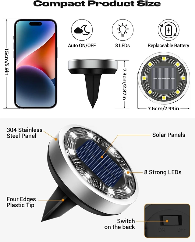 Alt view image 6 of 7 - btfarm 16 Pack Solar Lights Outdoor Waterproof, 8 LED Solar Ground Lights