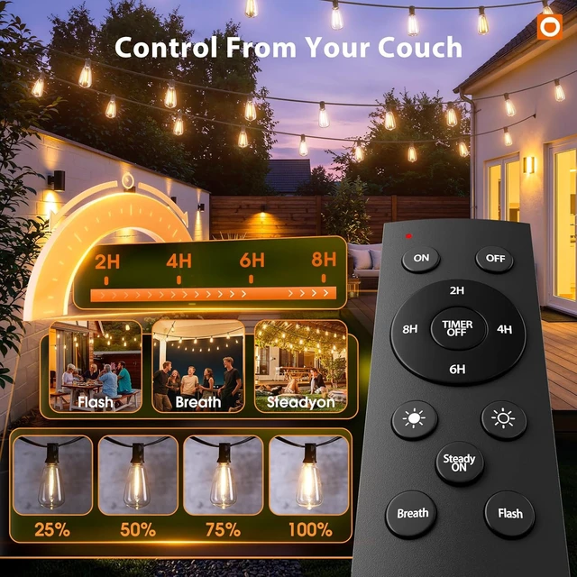 Alt view image 2 of 7 - addlon 200(50FT*4) Outdoor String Lights with Remote LED Edison Waterproof