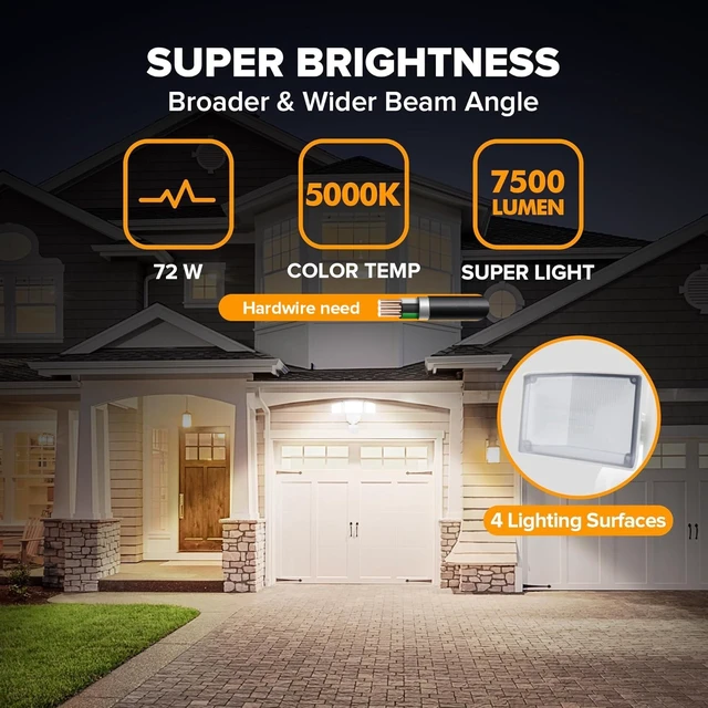 Alt view image 2 of 7 - LUTEC 72W 7500LM LED Security Lights Motion Sensor Light Outdoor, 5000K Daylight, IP65 Waterproof, Dusk to Dawn, 3-Head Motion Detected Flood Light for Garage, Yard, Porch(White)