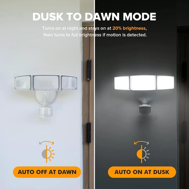 Alt view image 5 of 7 - LUTEC 72W 7500LM LED Security Lights Motion Sensor Light Outdoor, 5000K Daylight, IP65 Waterproof, Dusk to Dawn, 3-Head Motion Detected Flood Light for Garage, Yard, Porch(White)