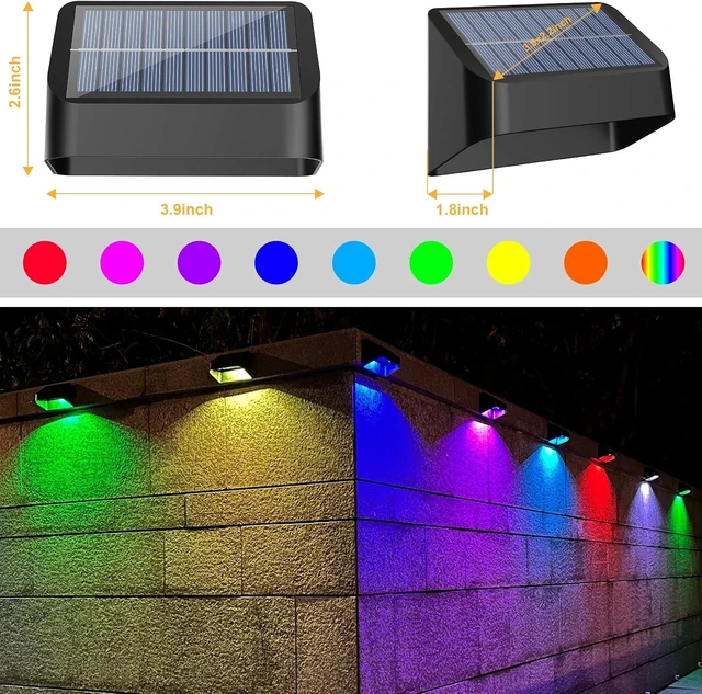 Alt view image 4 of 5 - Brighter Solar Fence Lights,Solar Lights Outdoor Waterproof,Warm White and RGB 8 Colors,Dusk to Dawn Deck Light, Outdoor Lighting for Backyard/Railing/Wall/Step/Patio12 Pack,Black