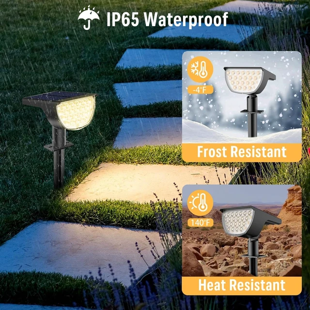 Alt view image 3 of 7 - GKGG Solar Lights Outdoor Waterproof IP65, Solar Powered 76 LED 3 Lighting Modes Solar Spot Lights Outdoor for Yard Garden Landscape Pathway (Warm White, 6 Pack)
