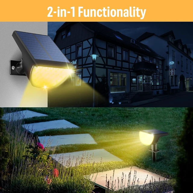 Alt view image 4 of 7 - GKGG Solar Lights Outdoor Waterproof IP65, Solar Powered 76 LED 3 Lighting Modes Solar Spot Lights Outdoor for Yard Garden Landscape Pathway (Warm White, 6 Pack)