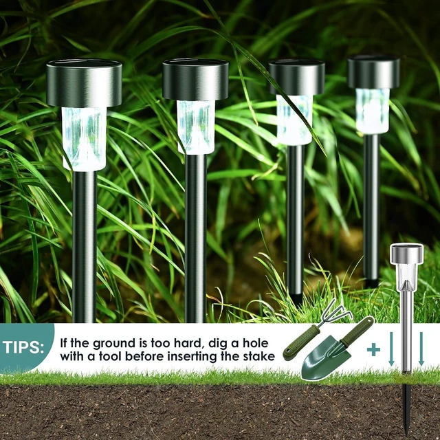 Alt view image 6 of 7 - GIGALUMI 16 Pack Solar Lights Outdoor Waterproof, Stainless Steel