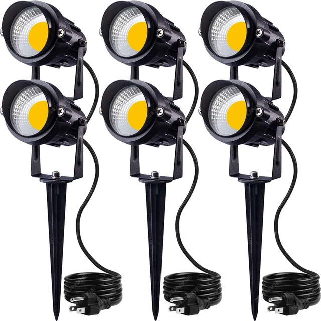 Main image of SUNVIE LED Outdoor Spotlight 12W Landscape Lighting 120V AC Waterproof Landscape Lights Spot Lights for Yard with Spiked Stake Warm White Flag Light Garden Decorative Lamp with US 3-Plug in (6 Pack)