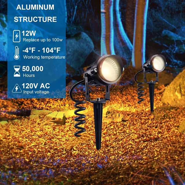 Alt view image 3 of 7 - SUNVIE LED Outdoor Spotlight 12W Landscape Lighting 120V AC Waterproof Landscape Lights Spot Lights for Yard with Spiked Stake Warm White Flag Light Garden Decorative Lamp with US 3-Plug in (6 Pack)
