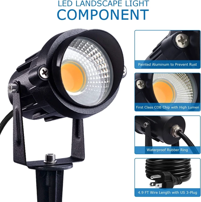 Alt view image 6 of 7 - SUNVIE LED Outdoor Spotlight 12W Landscape Lighting 120V AC Waterproof Landscape Lights Spot Lights for Yard with Spiked Stake Warm White Flag Light Garden Decorative Lamp with US 3-Plug in (6 Pack)
