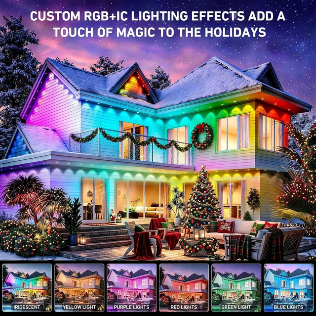Alt view image 5 of 7 - LITSOUL 150FT Permanent Outdoor Lights, IP67 Waterproof Smart RGB+IC Wall-Washing Eaves Lights with App & Voice Control, Millions of Colors, Customizable DIY Scenes for House, Holiday, Patio