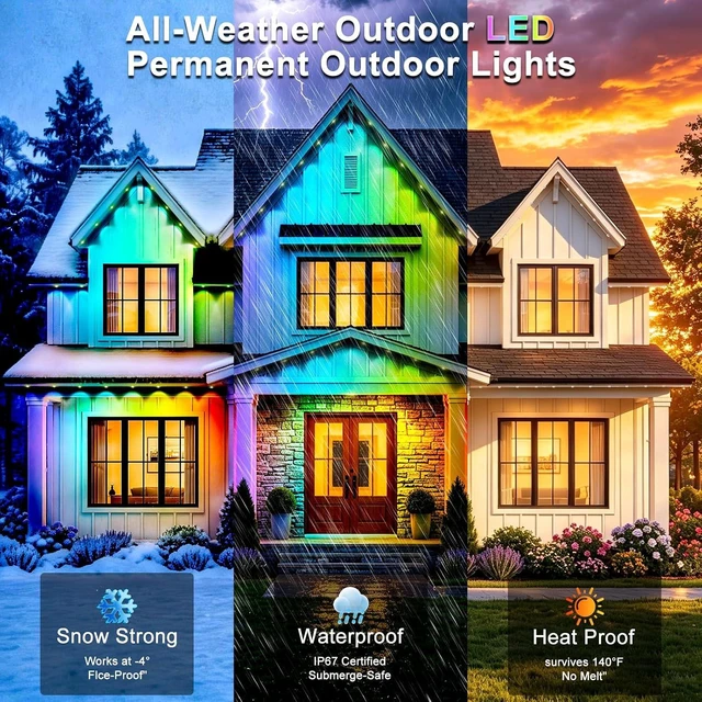 Alt view image 6 of 7 - LITSOUL 150FT Permanent Outdoor Lights, IP67 Waterproof Smart RGB+IC Wall-Washing Eaves Lights with App & Voice Control, Millions of Colors, Customizable DIY Scenes for House, Holiday, Patio