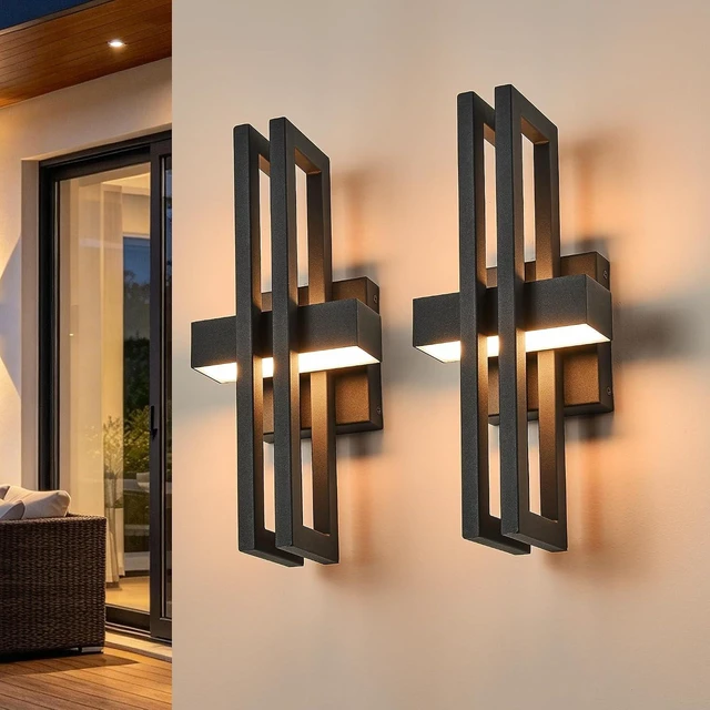 Main image of Outside Light 2 Pack, 15Inch Small Black Outdoor Wall Sconce Waterproof Exterior Light Fixture, Modern Wall Mount, Decorative LED Lighting for Patio Garage Yard Backyard Apartment Balcony