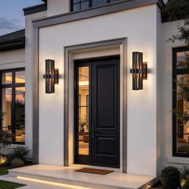 Alt view image 3 of 7 - Outside Light 2 Pack, 15Inch Small Black Outdoor Wall Sconce Waterproof Exterior Light Fixture, Modern Wall Mount, Decorative LED Lighting for Patio Garage Yard Backyard Apartment Balcony