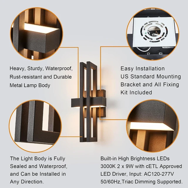 Alt view image 6 of 7 - Outside Light 2 Pack, 15Inch Small Black Outdoor Wall Sconce Waterproof Exterior Light Fixture, Modern Wall Mount, Decorative LED Lighting for Patio Garage Yard Backyard Apartment Balcony