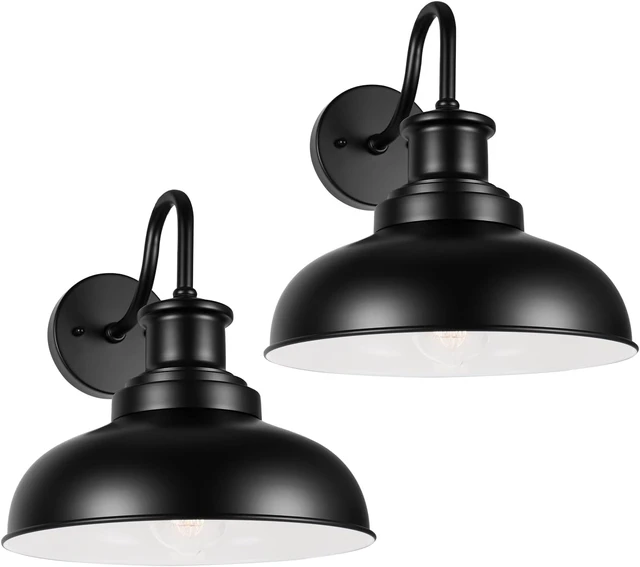 Main image of Outdoor Barn Lights Outdoor Wall Sconces Farmhouse Exterior Wall Mount Light Vintage Outside Wall Lighting Fixture Industrial Black White Lanterns for Porch, Entryway, Garage, 2 Pack