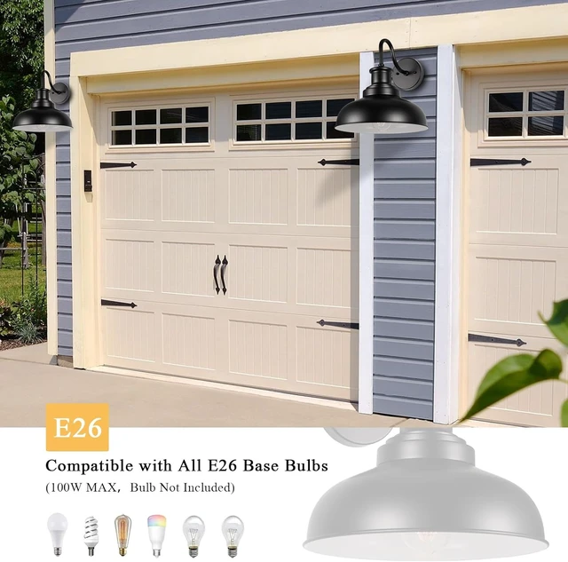 Alt view image 4 of 7 - Outdoor Barn Lights Outdoor Wall Sconces Farmhouse Exterior Wall Mount Light Vintage Outside Wall Lighting Fixture Industrial Black White Lanterns for Porch, Entryway, Garage, 2 Pack