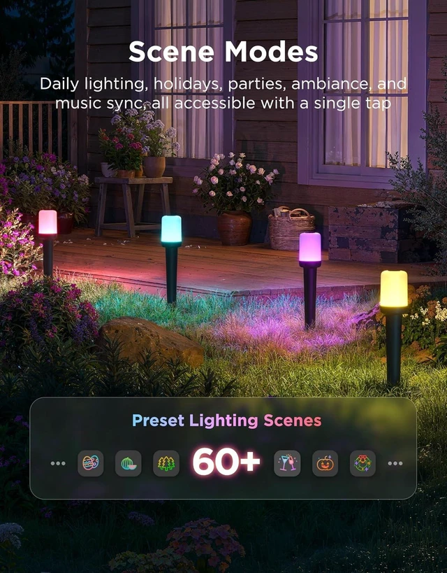 Alt view image 6 of 7 - Govee Outdoor Cylinder Pathway Lights, 8 Pack, 425 Lumens, IP67 Waterproof