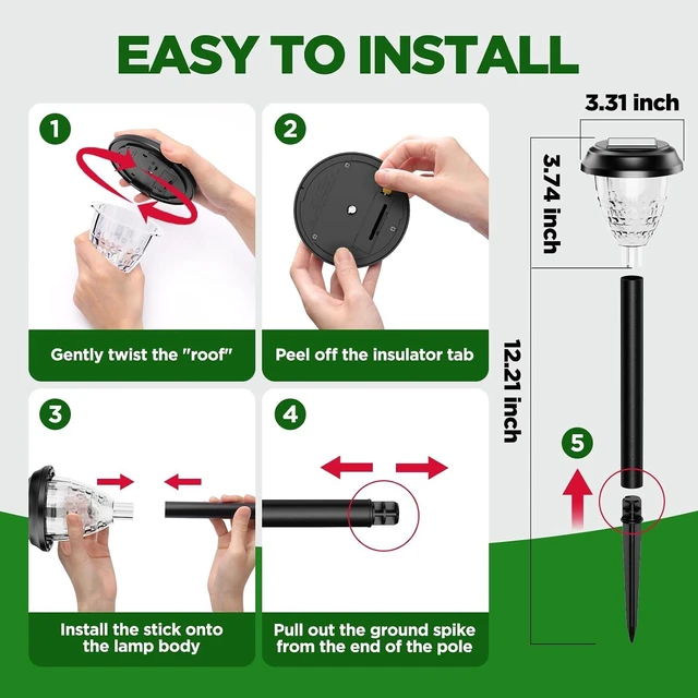 Alt view image 7 of 7 - URAGO Super Bright Solar Lights Outdoor Waterproof-10 Pack, Dusk to Dawn Up to 12 Hrs Solar Powered Outdoor Pathway Garden Lights Auto On/Off, LED Landscape Lighting Decorative for Walkway Patio Yard