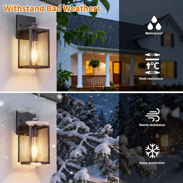Alt view image 2 of 7 - Outdoor Light Fixtures Wall Mount, Waterproof Front Porch Lights, Modern Exterior Lighting Fixtures with E26 Socket, Black Wall Sconces Lantern Lamp, Outside Lights for House, Garage, Patio (2 Pack