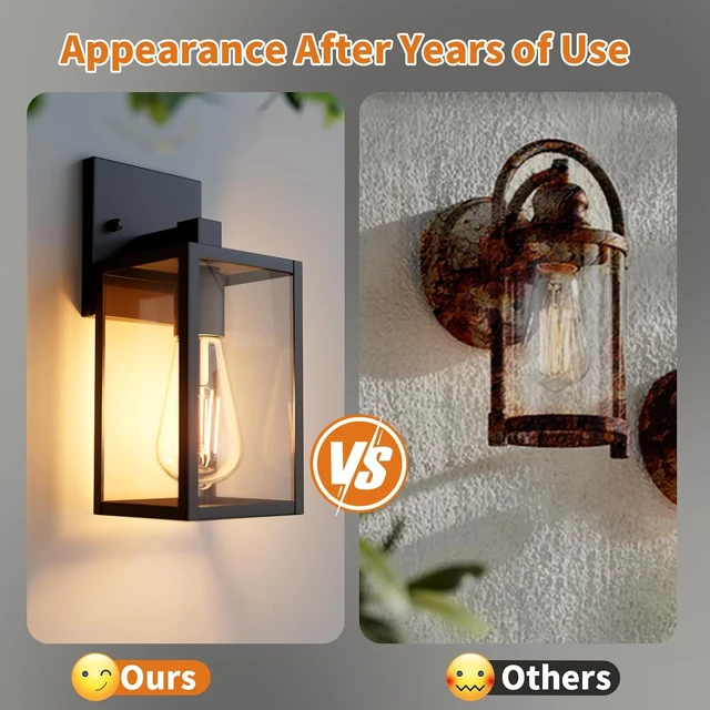 Alt view image 4 of 7 - Outdoor Light Fixtures Wall Mount, Waterproof Front Porch Lights, Modern Exterior Lighting Fixtures with E26 Socket, Black Wall Sconces Lantern Lamp, Outside Lights for House, Garage, Patio (2 Pack